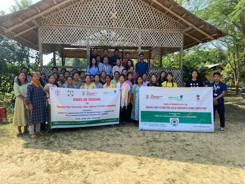 Attendees of the hands-on training on “Banana Fiber Extraction, its value addition & Vermi-composting” held at Pukhato village, Kuhuboto Block, under Nuiland District on November 13.